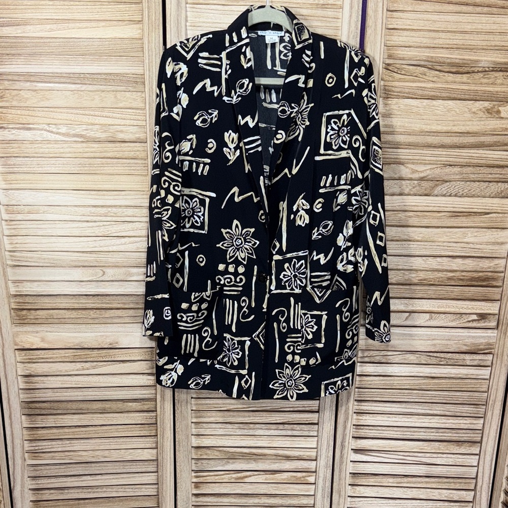 Ship'n Shore Black and Cream Abstract Patterned Blazer Size M